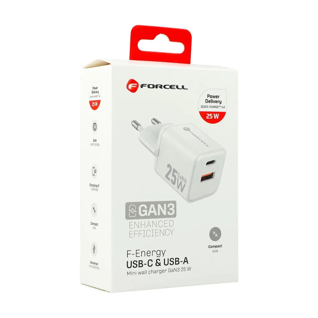 Forcell zidni adapter USB+USB C 25W