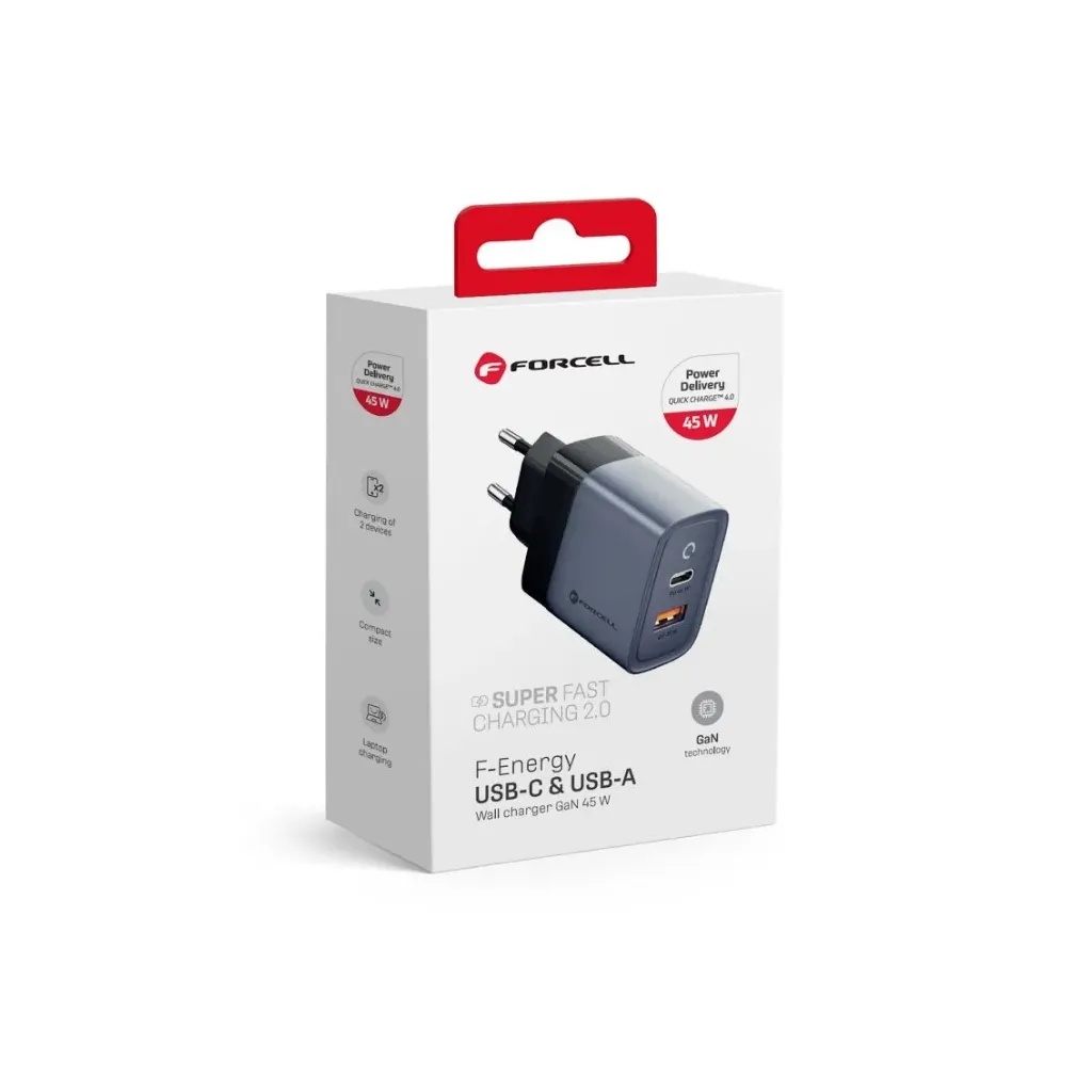 Forcell zidni adapter USB+USB C 45W