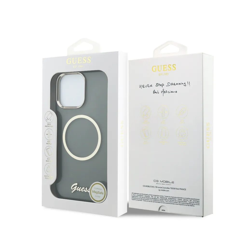 Guess maska MagSafe Script Logo & Camera Frame