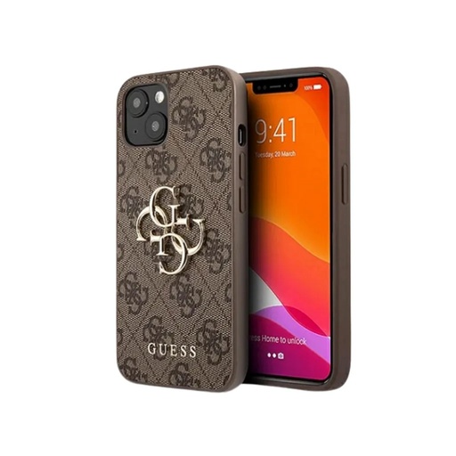 Guess Phone Case 4G Pattern Metal Logo (iPhone 14 Plus, brown)