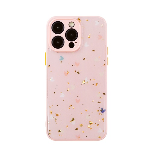 Phone Case Golden Particles Confetti Hearts (iPhone 14 Pro, pink)
