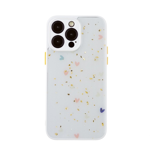 Phone Case Golden Particles Confetti Hearts (iPhone 13 Pro Max, white)