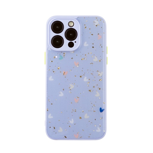 Phone Case Golden Particles Confetti Hearts (iPhone 14 Plus, purple)