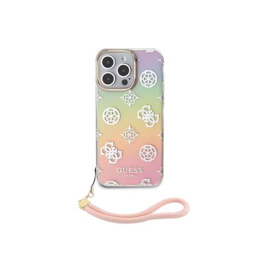 Guess Phone Case Iridescent Glitter Peony Cord (iPhone 15 Plus, pink)