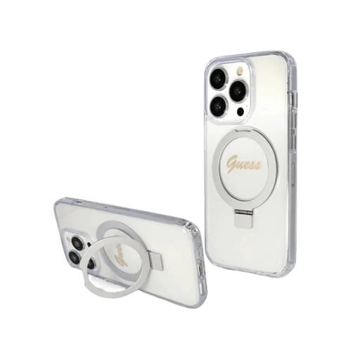 Guess maska MagSafe Ring Stand Glitter (iPhone 15 Plus, prozirno)