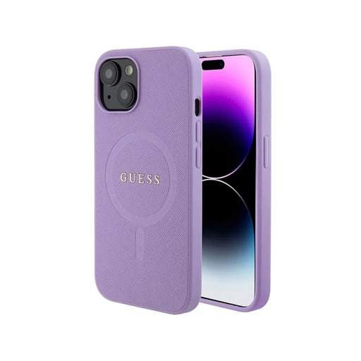 Guess Phone Case MagSafe Saffiano (iPhone 15 Pro, purple)