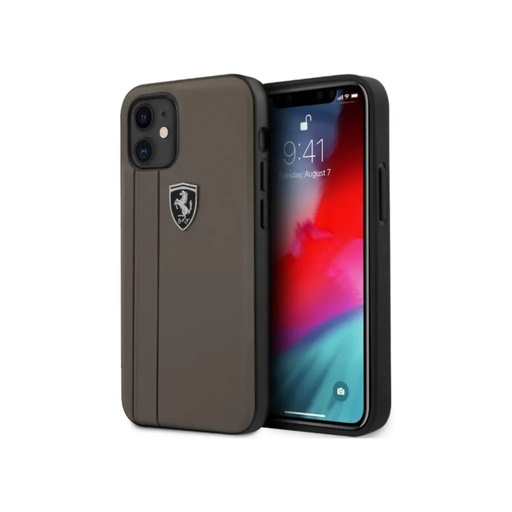 Ferrari Phone Case Genuine Leather Tire Marks (iPhone 12 Mini, brown)