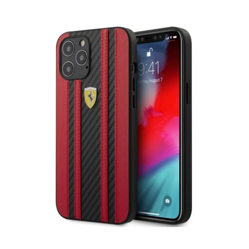 Ferrari Phone Case On Track Carbon Stripes (iPhone 12 Mini, black/red)