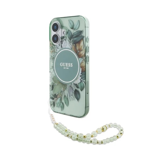 Guess Phone Case MagSafe Flowers Beads Strap (iPhone 16 Pro Max, green)