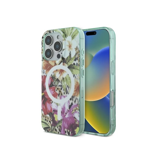 Guess maska MagSafe White Ring Jungle (iPhone 16 Pro Max)