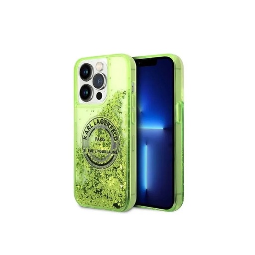 Karl Lagerfeld maska Liquid Glitter RSG Logo (iPhone 16 Pro Max, žuto)