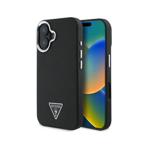 Guess maska MagSafe Grained Triangle Logo (iPhone 16 Pro, crno)