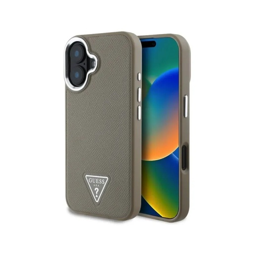Guess Phone Case MagSafe Grained Triangle Logo (iPhone 16 Pro, brown)