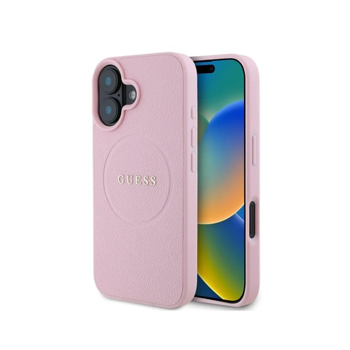 Guess Phone Case MagSafe Grained Gold Ring (iPhone 16, pink)