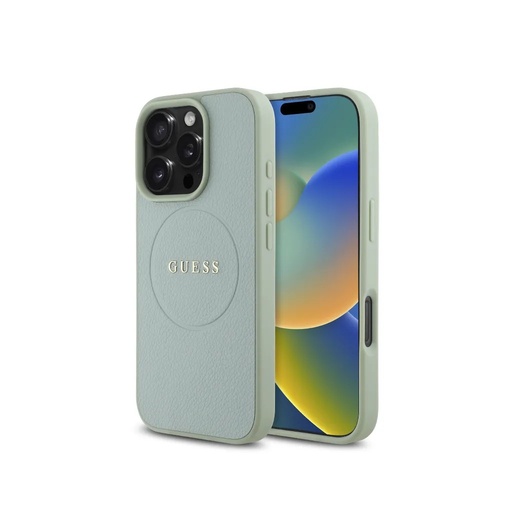 Guess Phone Case MagSafe Grained Gold Ring (iPhone 16 Pro, green)