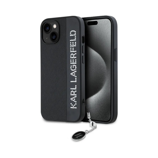 Karl Lagerfeld maska Saffiano Rhinestone Charm (iPhone 16 Pro Max, crno)