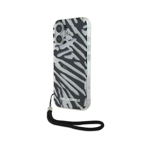 Karl Lagerfeld Phone Case Zebra Wrist Cord (iPhone 16 Plus, black)