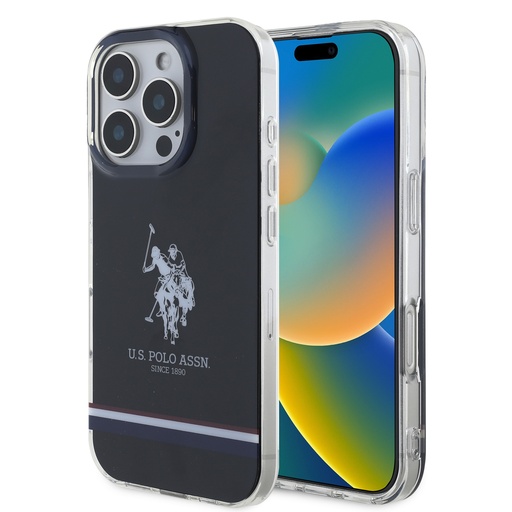 U.S. Polo Assn. Phone Case Tricolour Stripes Double Horse (iPhone 16, black)