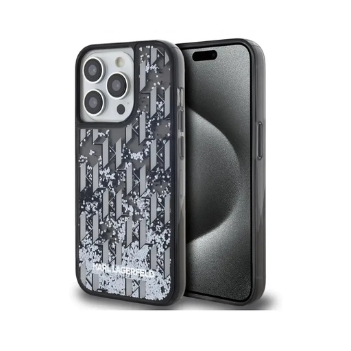 Karl Lagerfeld Phone Case Gradient Monogram Liquid Glitter (iPhone 16, black)