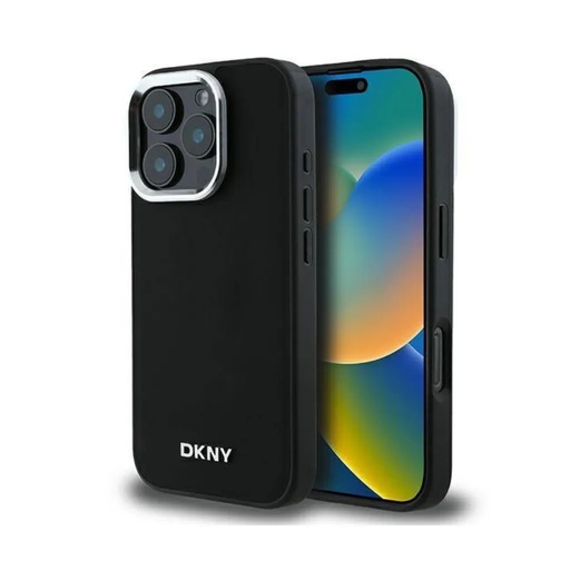DKNY maska MagSafe Plain Silver Logo (iPhone 16 Pro Max, crno)
