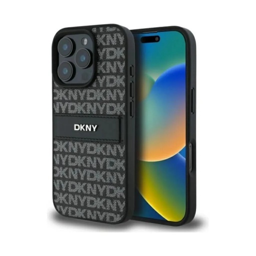 DKNY Phone Case Repeat Pattern Tonal Stripe (iPhone 16, black)