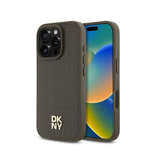 DKNY Phone Case MagSafe Repeat Pattern Stack Logo (iPhone 16, brown)