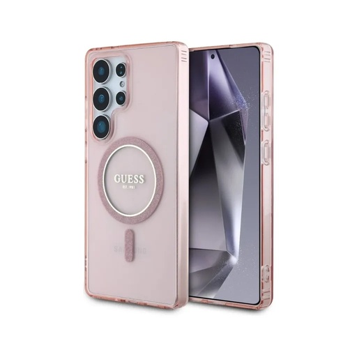 Guess Phone Case MagSafe Glitter Ring Classic Logo (Samsung S25, pink)