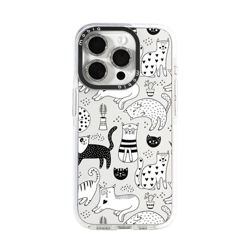 Phone Case Pattern B&W Cats (Samsung S24+, transparent)