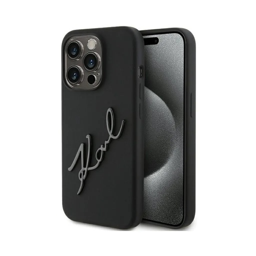 Karl Lagerfeld maska Metal Signature Liquid (iPhone 14, ružičasto)