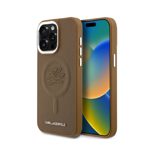 Karl Lagerfeld Phone Case Initial Debossed MagSafe (iPhone 16 Pro, brown)