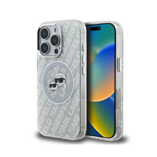 Karl Lagerfeld maska K&C Heads Glitter Logo MagSafe (iPhone 16 Pro Max, sivo)