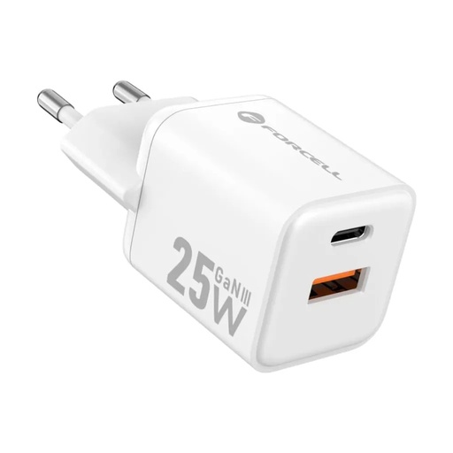 Forcell zidni adapter USB+USB C 25W (bijelo)