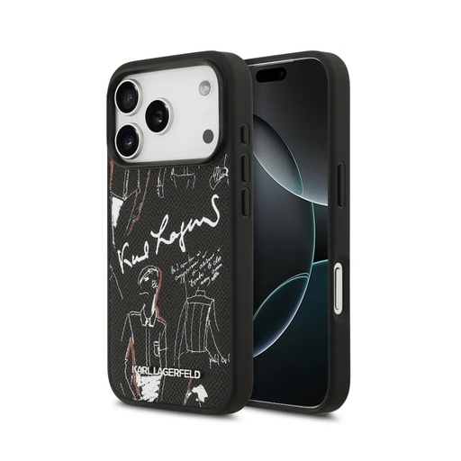 Karl Lagerfeld Phone Case MagSafe Grained Sketch Pattern (iPhone 17 Pro Max, black)