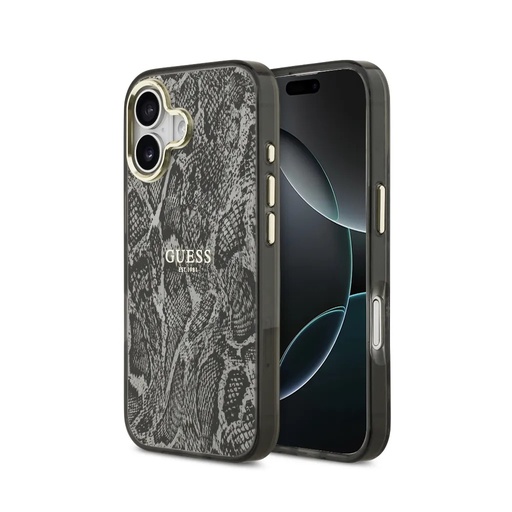 Guess Phone Case MagSafe Python Pattern Camera Frame (iPhone 17, brown)