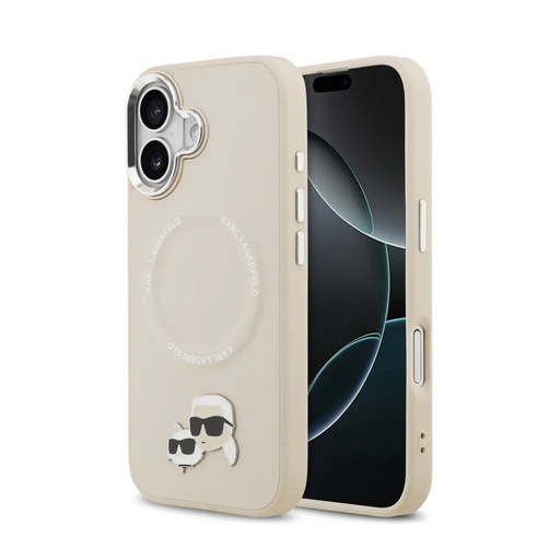 Karl Lagerfeld Phone Case MagSafe K&C Heads Pin (iPhone 17 Pro Max, beige)