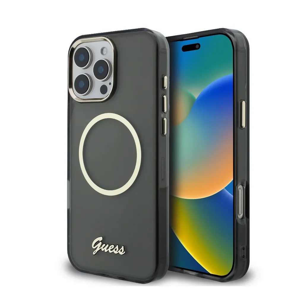 Guess maska MagSafe Script Logo & Camera Frame