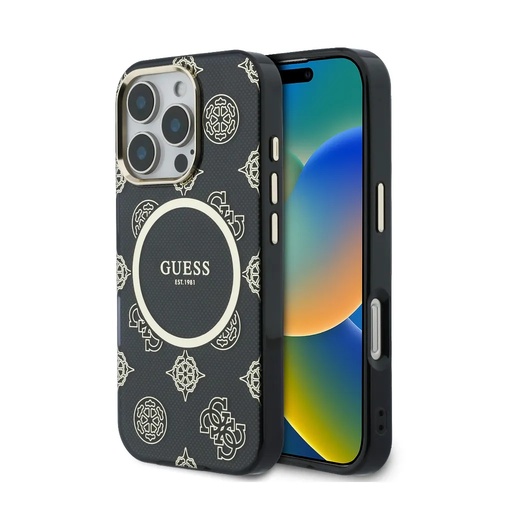 Guess Phone Case MagSafe Peony Dot Print (iPhone 16 Pro, black)