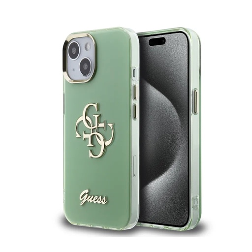 Guess Phone Case Script Logo & 4G Metal Logo (iPhone 15, green)