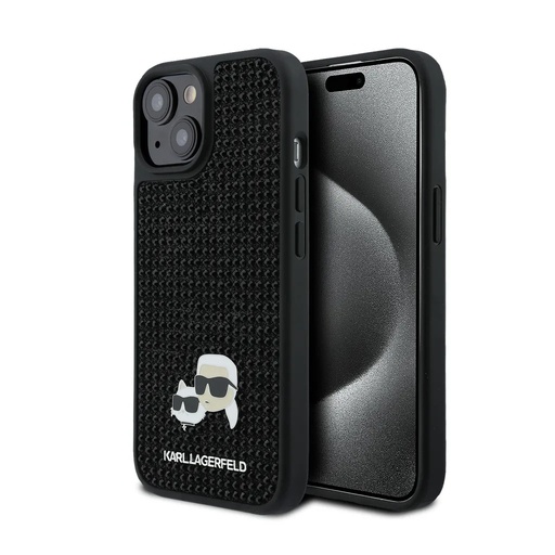 Karl Lagerfeld Phone Case K&C Heads Pin Rhinestone (iPhone 15, black)