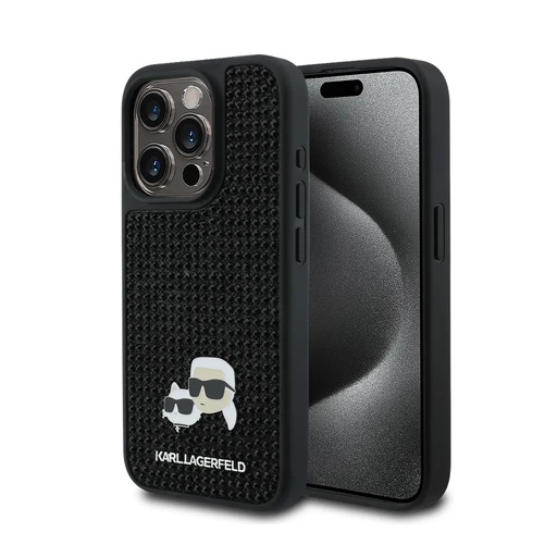 Karl Lagerfeld Phone Case K&C Heads Pin Rhinestone (iPhone 15 Pro Max, black)