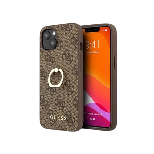 Guess maska 4G Pattern Ring Stand (iPhone 13 Mini, smeđe)