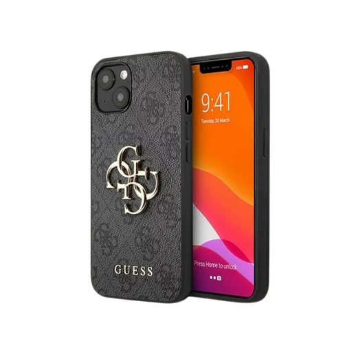Guess Phone Case 4G Pattern Metal Logo (iPhone 13 Mini, grey)