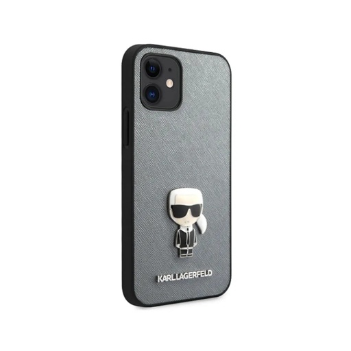 Karl Lagerfeld Phone Case Ikonik Pin Saffiano (iPhone 12 Mini, silver)